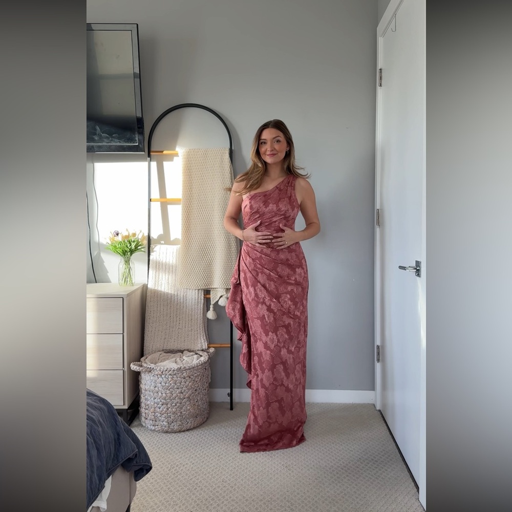 Azazie One-Shoulder Lace Gown in Dusty Rose
